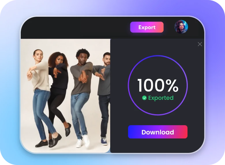 step 3 download AI generated group dance video from Clipfly