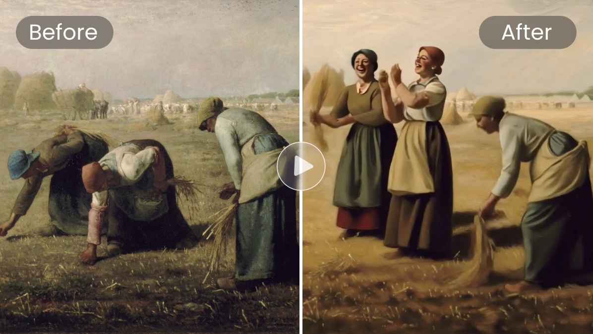 AI group dance video effect for still life photos like The Gleaners