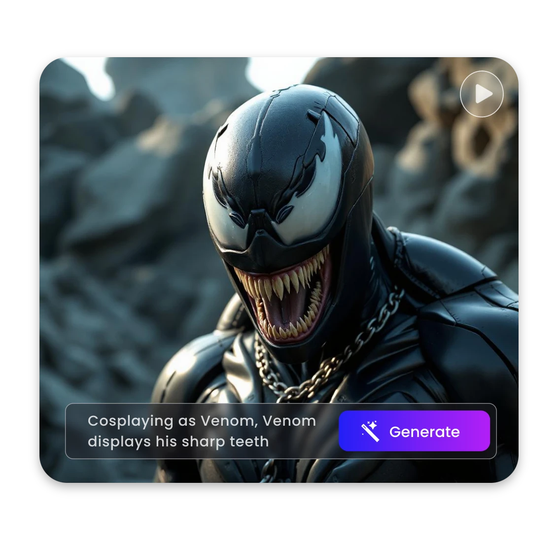 Generate a Venom displaying his sharp teeth meme video 