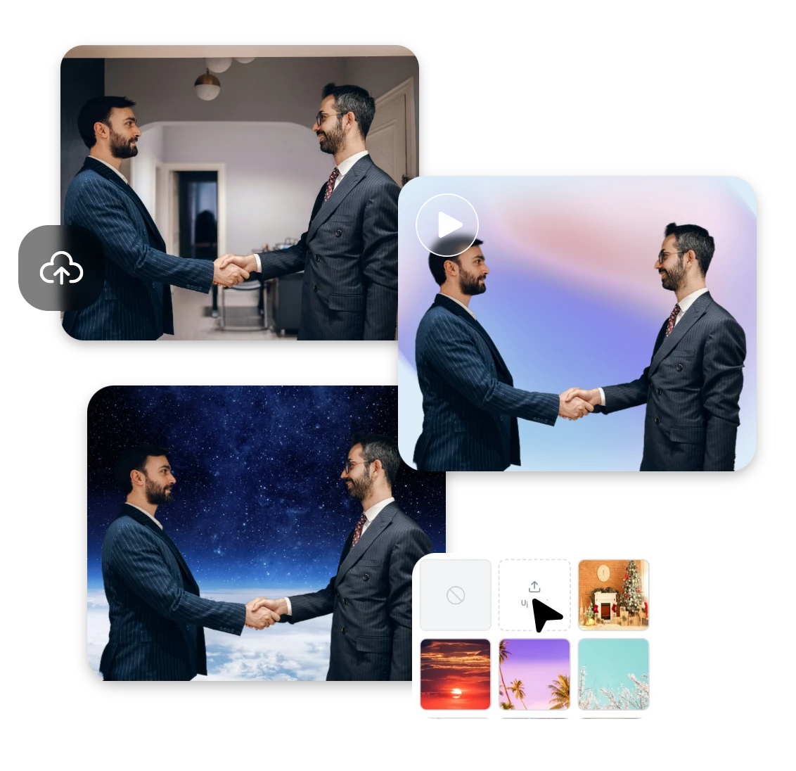 customize the backgrounds for an ai handshake video featuring two businessmen shaking hands