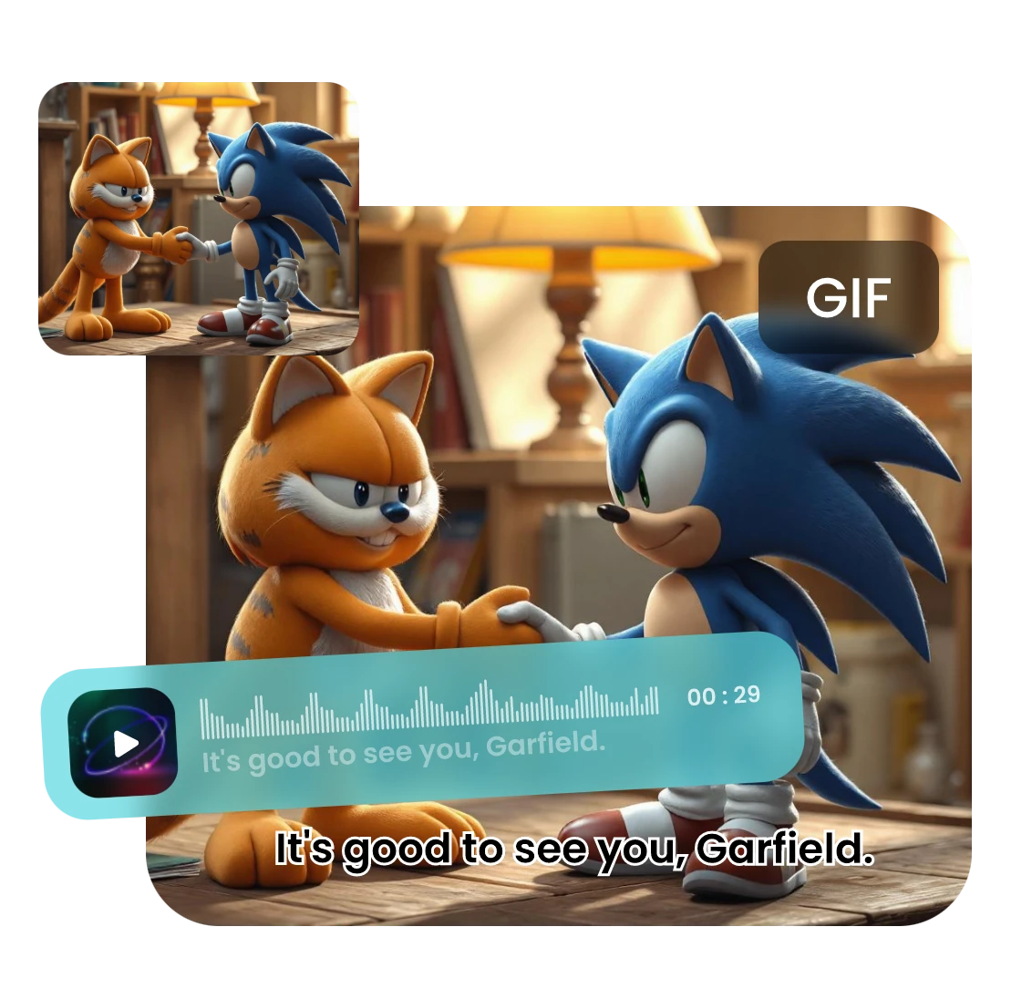 make ai handshake meme featuring sonic and garffield in clipfly ai handsahke video generator