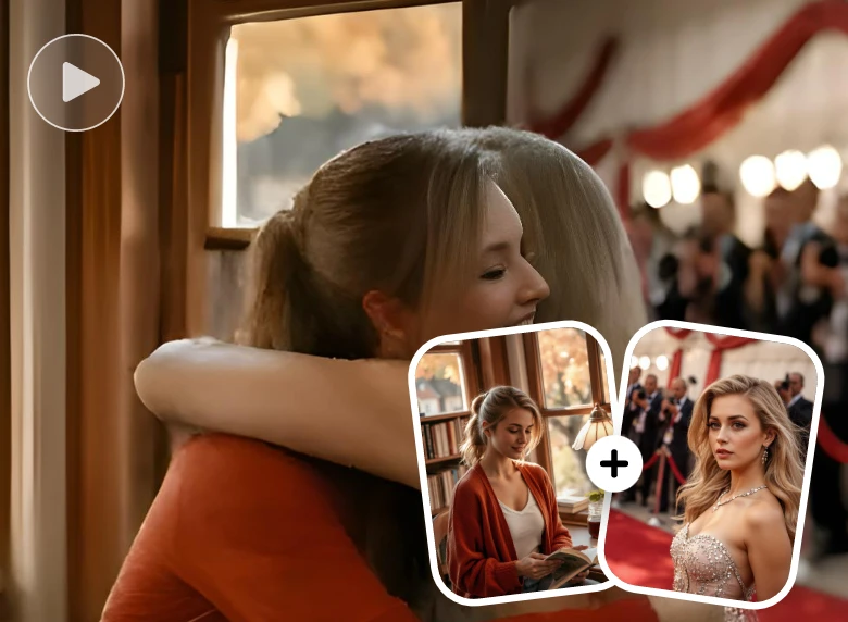 clipfly ai hugging generator featuring two photos of two ladies hugging