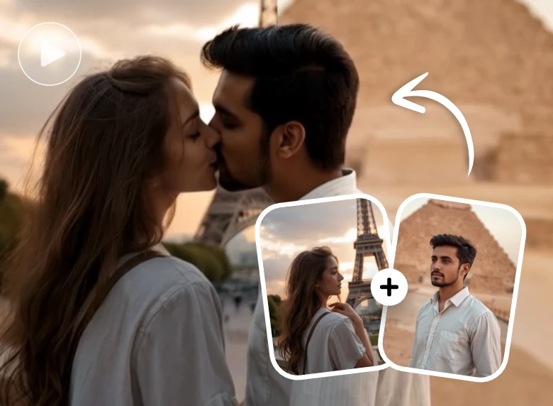 clipfly ai kissing video generator featuring two photos of a man and woman kissing