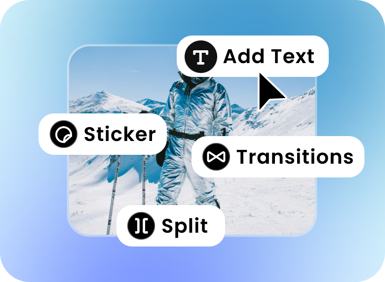 edit the uploaded skiing man material in clipfly reel maker