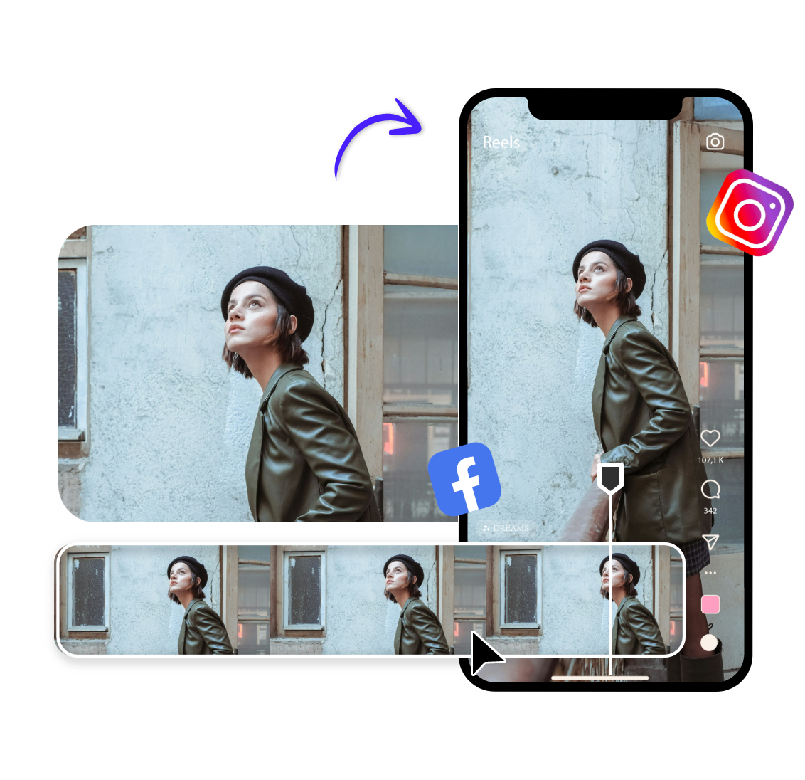 make a reel about a lady with a black long coat for fb and ig