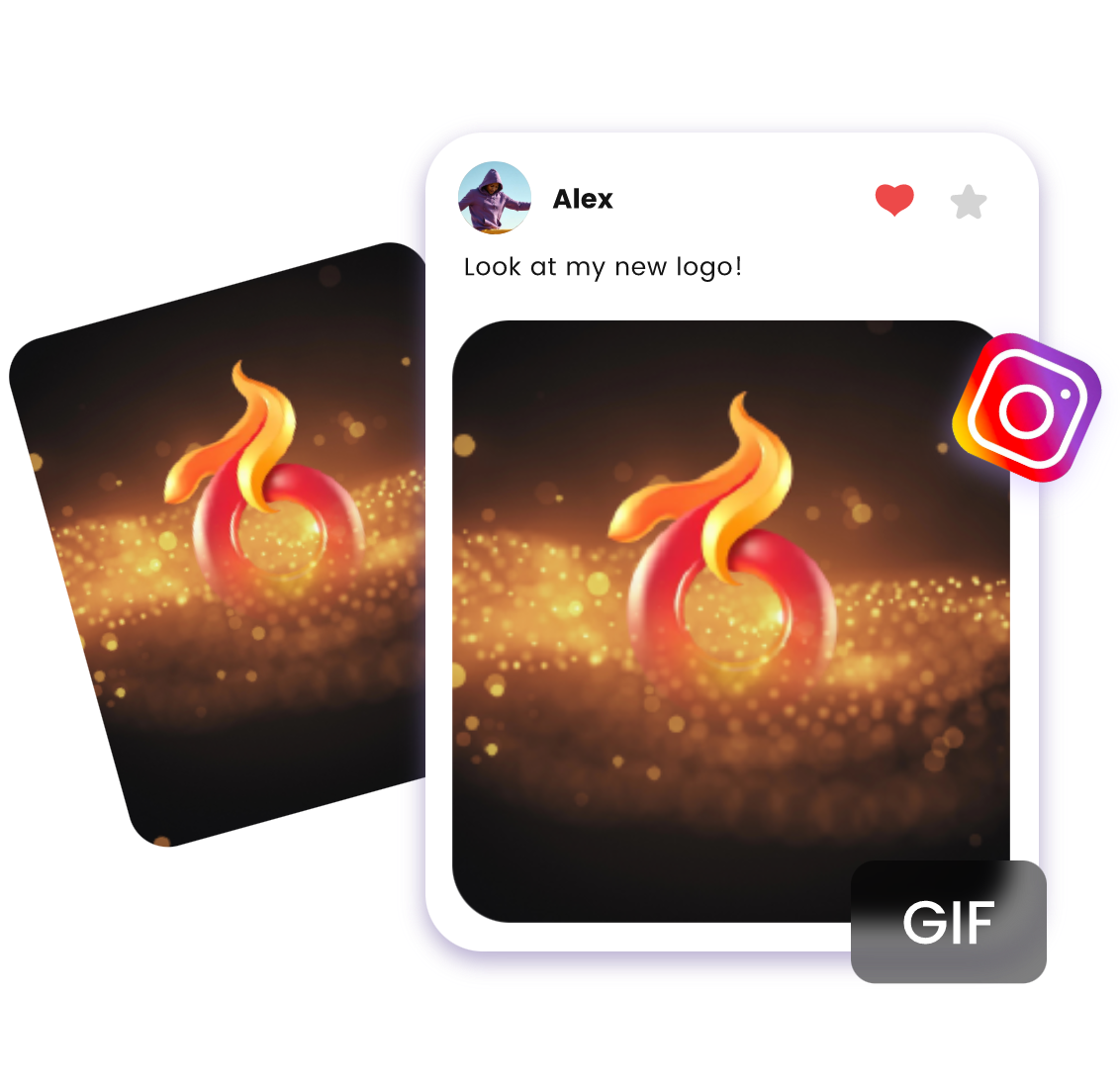 create an animated logo featuring a flaming note export it in gif and share it on ig