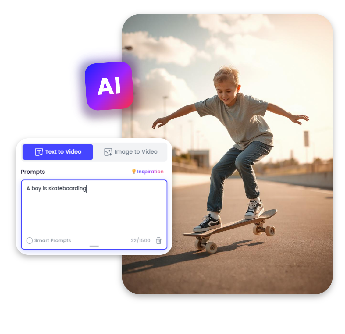 generate a short video of a boy skateboarding with ai