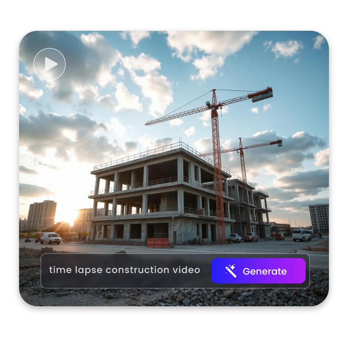 Generate construction video time lapse with clipfly AI