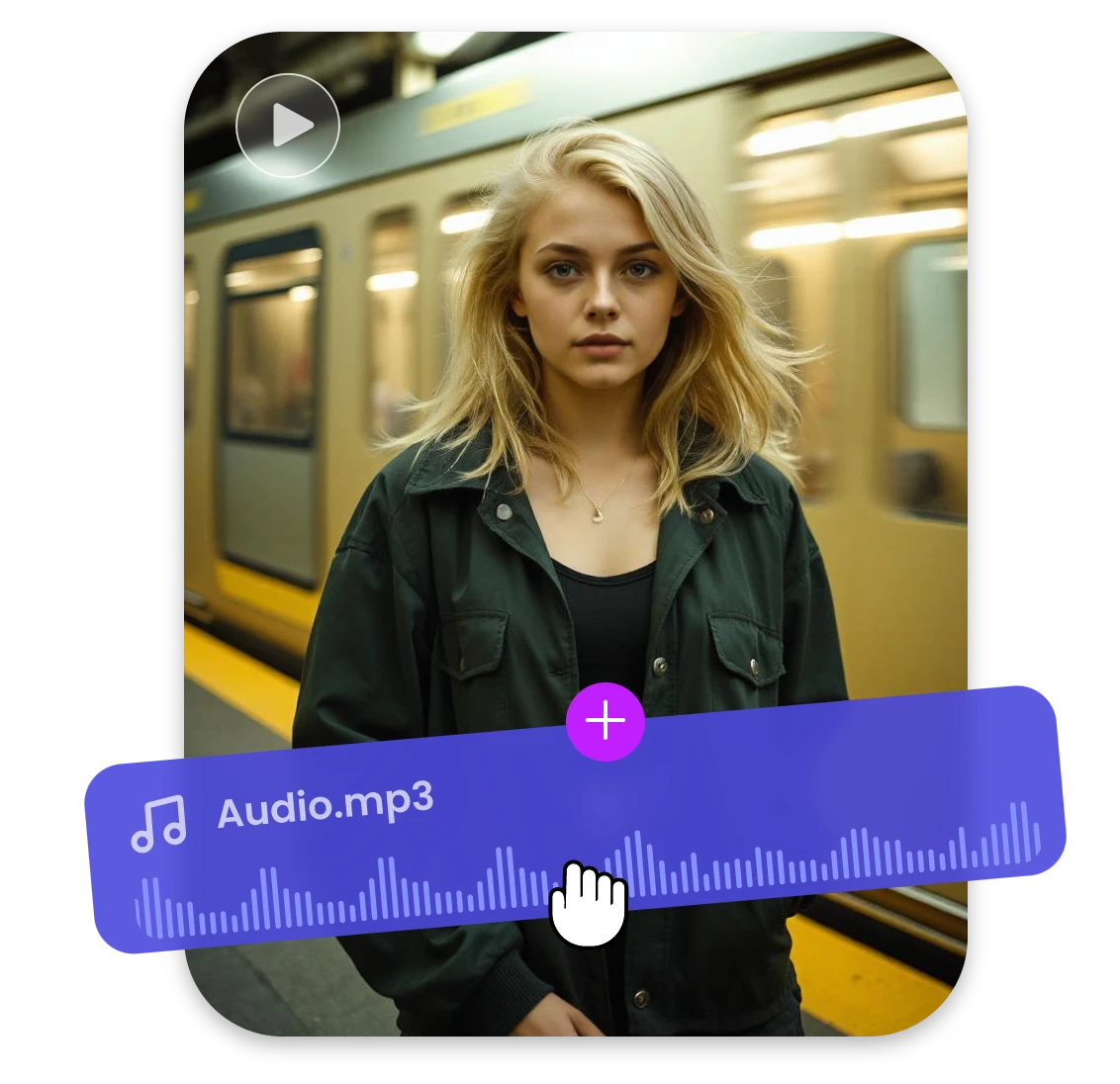 Add music to a video of girl standing in front of subway