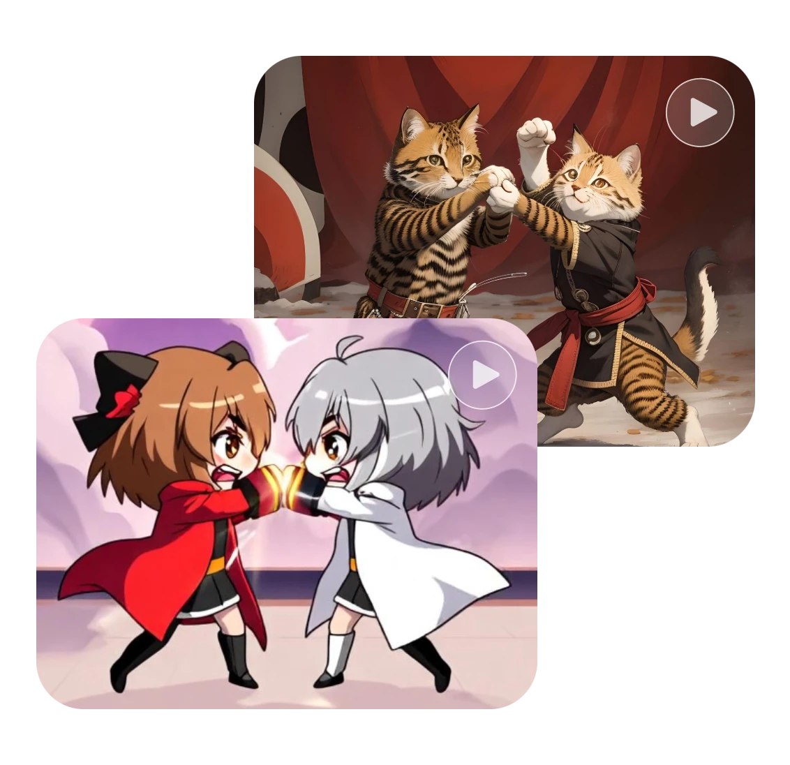 use anime fight generator to make anime characters or cats fight with ai in clipfly