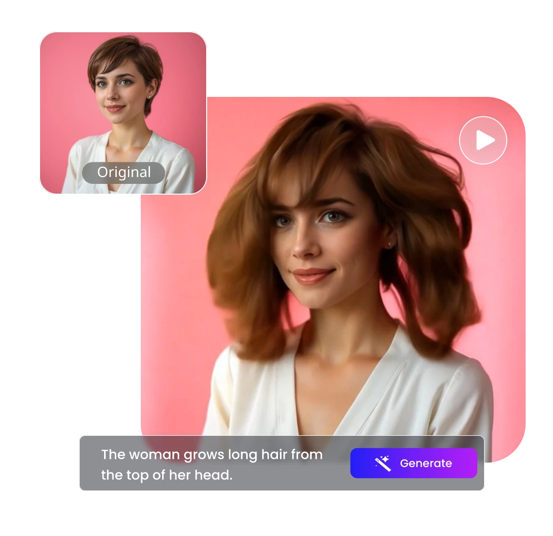 apply ai hair growth generator to transform a short hair woman into long hair