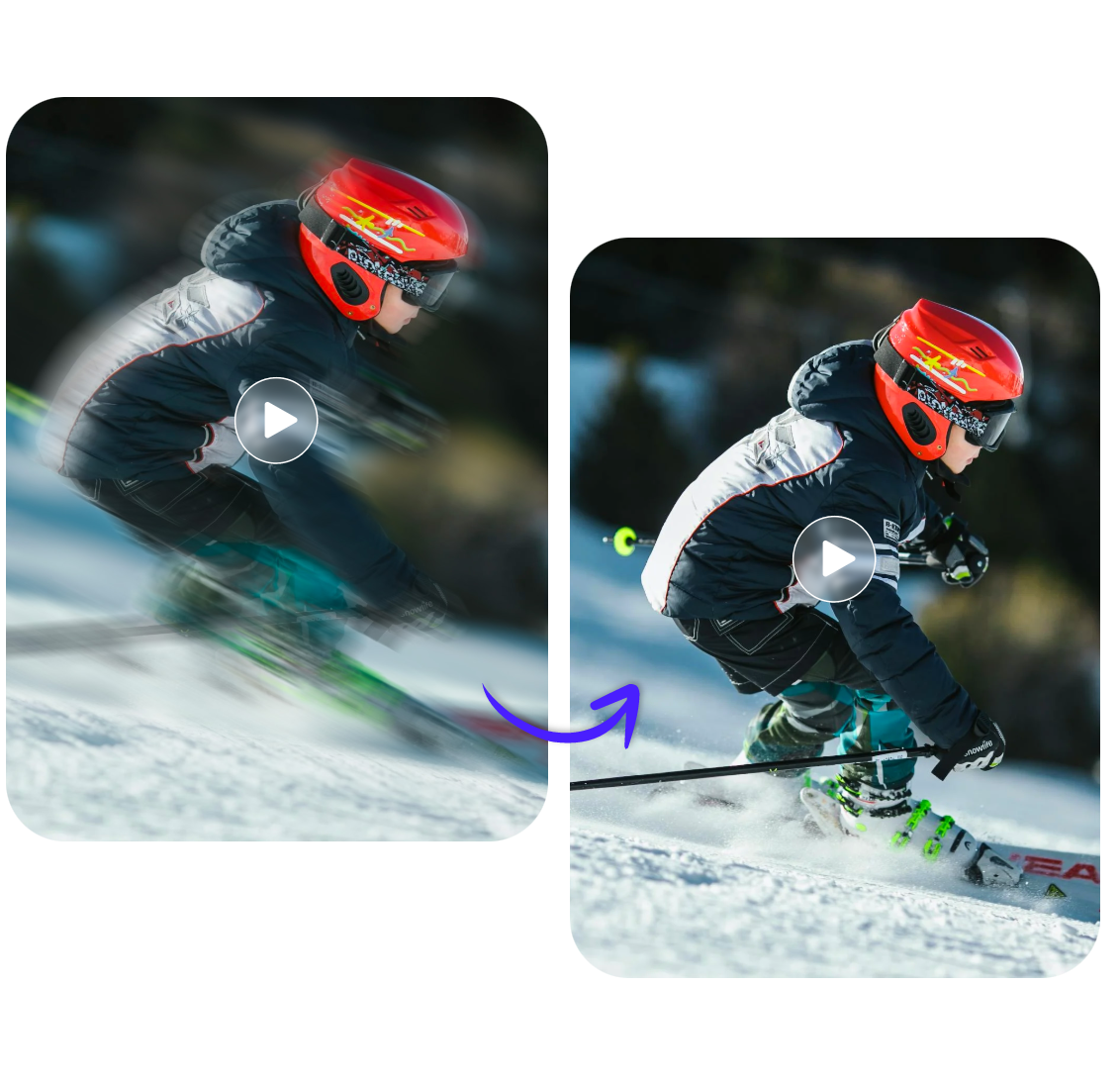 use fotor ai frame rate converter to enhance the quality of a low fps video featuring a skiing lady