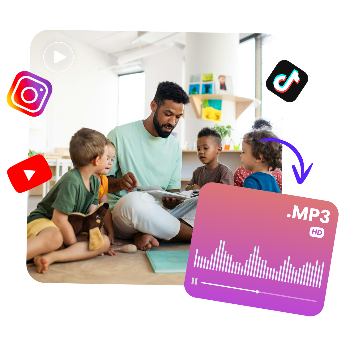 convert a video to mp3 to create a podcast and share it on social media 