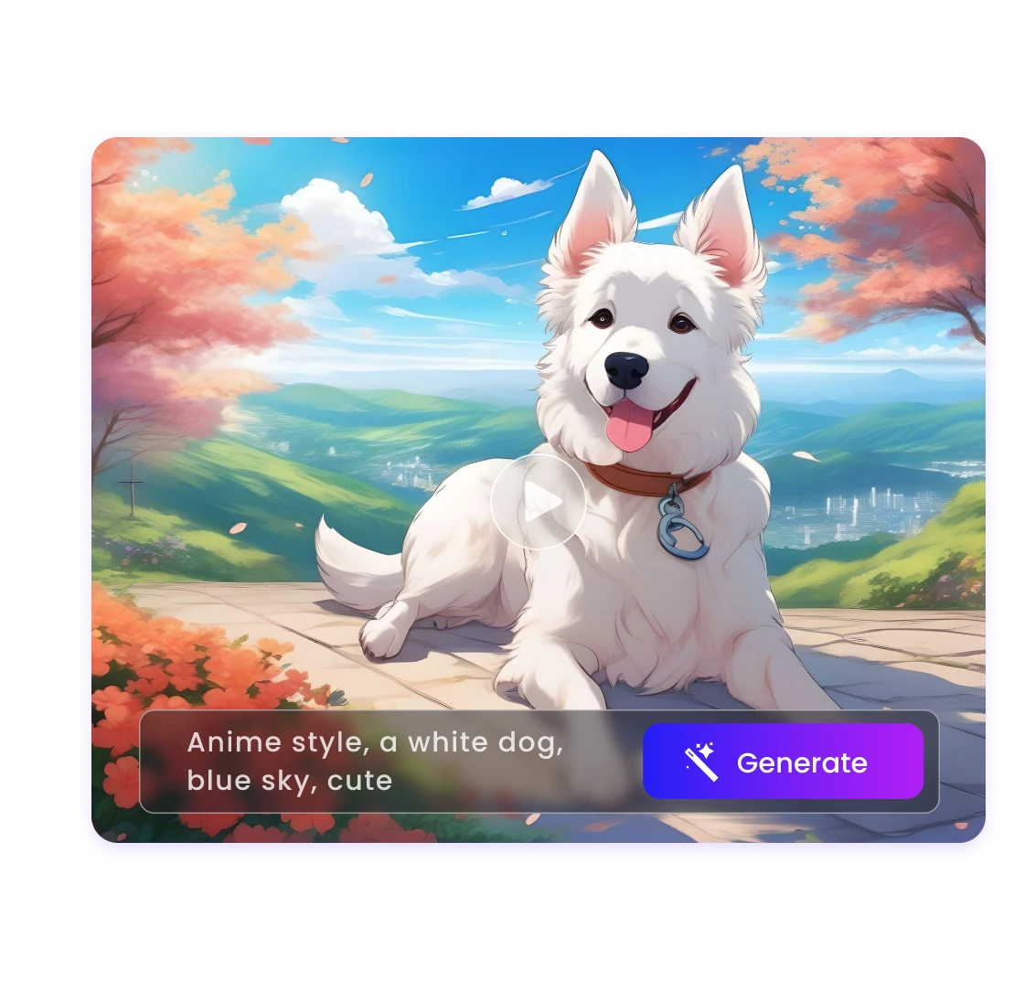 Clipfly AI animation video maker from text featuring a white dog