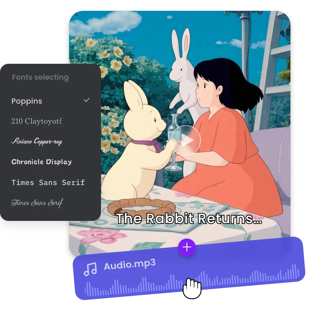 add subtitles and music to animation video in Clipfly online video editor