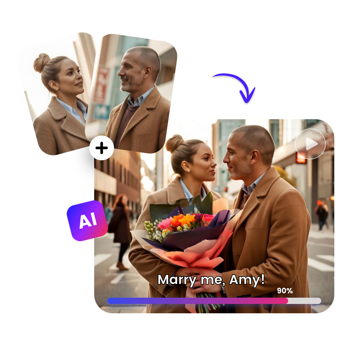 use ai to make a man propose to a woman from images in clipfly