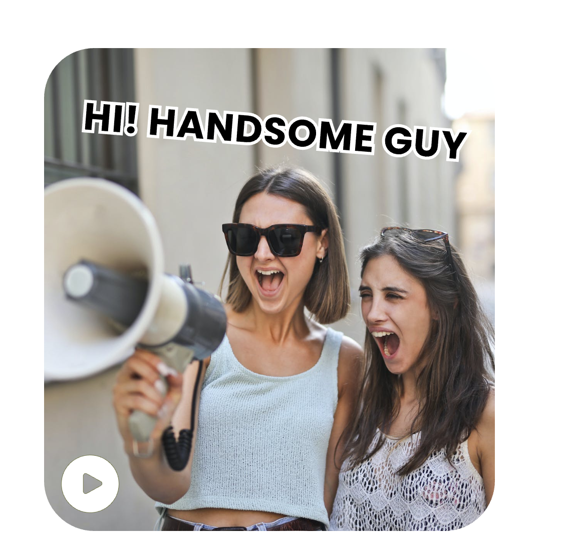 a meme video of two girls who are screaming about a handsome guy