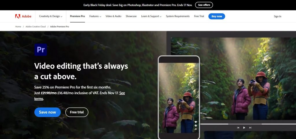 Adobe Premiere Pro homepage