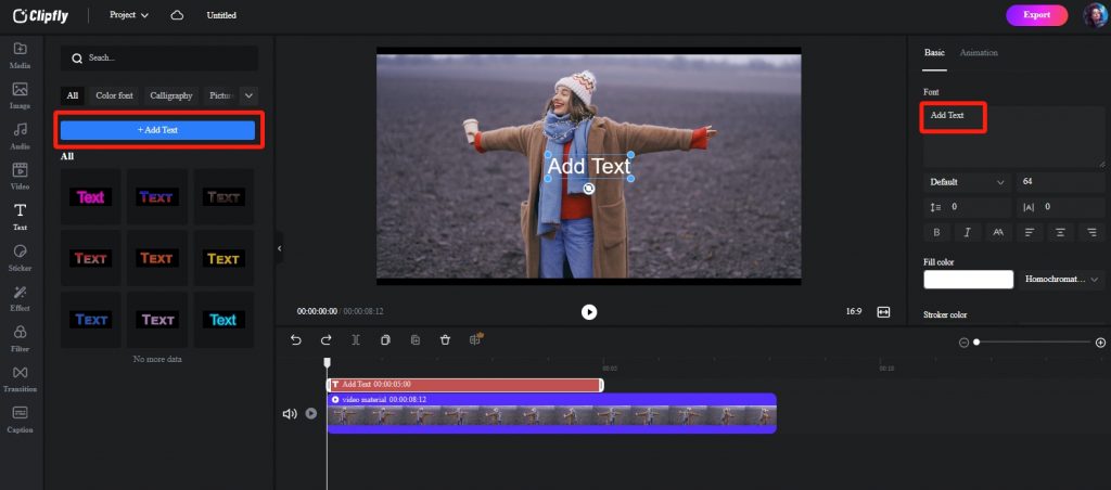 add text to a video using Clipfly