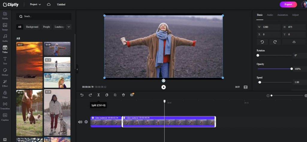 split and trim a video in Clipfly's video editor