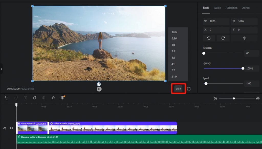 change video size in Clipfly