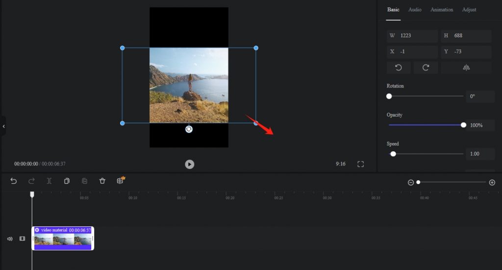 drag a video to resize it in Clipfly